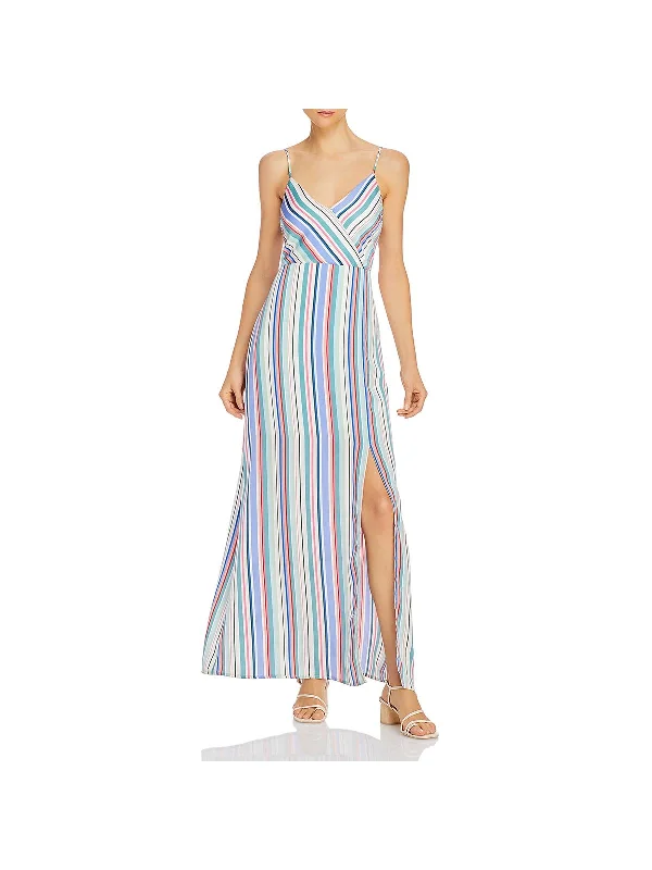 Womens V Neck Striped Cocktail Dress