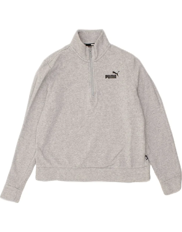 Season Finale Sale PUMA Womens Zip Neck Sweatshirt Jumper UK 14 Medium Grey Cotton