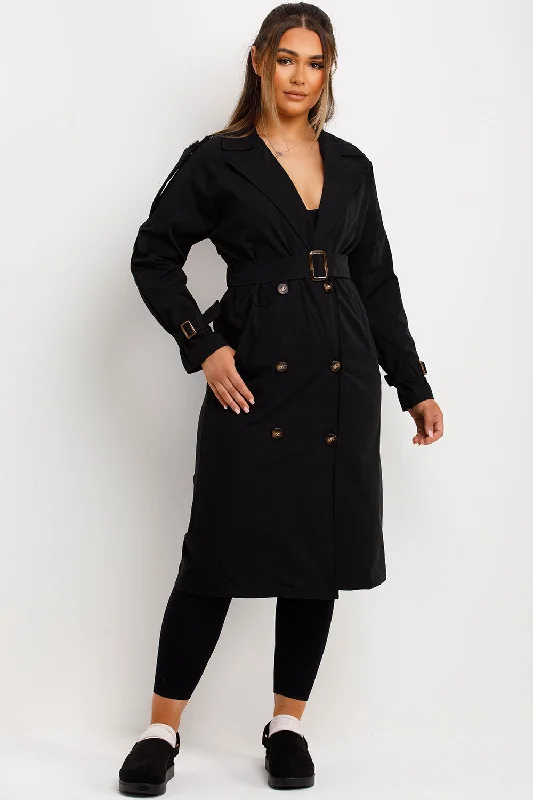 Markdowns Trench Coat With Waist Belt Black