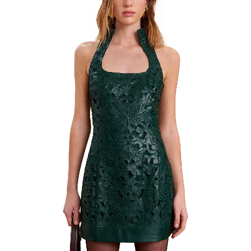 Womens Above Knee Faux Leather Mini Dress