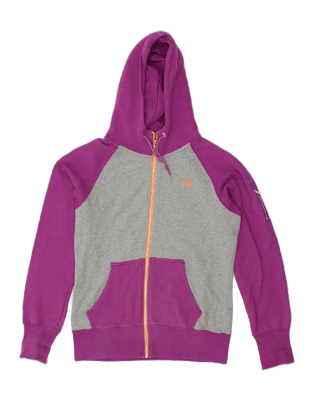Today’s Special NIKE Womens Zip Hoodie Sweater UK 14 Medium Purple Colourblock Cotton
