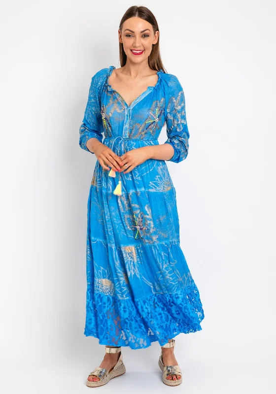 Bargain Prices Serafina Collection Bead Flower Maxi Dress, Blue