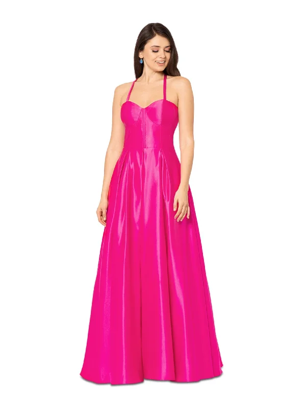Clearance Sale BLONDIE NITES Womens Pink Zippered Pocketed Lace-up Corset Bodice Lined Sleeveless Sweetheart Neckline Full-Length Formal Gown Dress