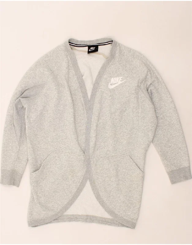 NIKE Womens Oversized Open Cardigan Sweater UK 6 XS Grey Cotton