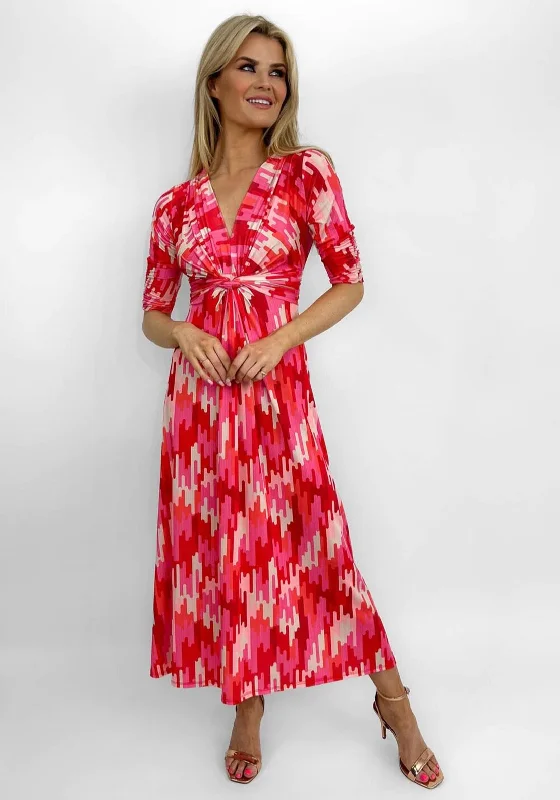 Deep Discounts Kate & Pippa Alana Knot Print Midi Dress, Pink Multi