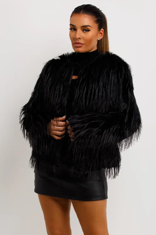 Weekend Deal Shaggy Faux Fur Jacket Black