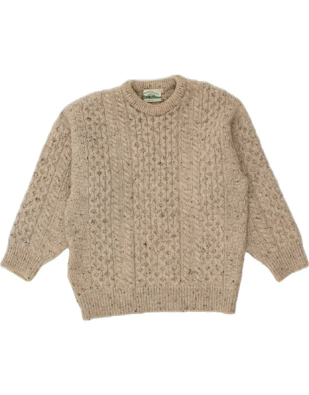 ARAN CRAFTS Womens Crew Neck Jumper Sweater UK 16 Large Beige Flecked