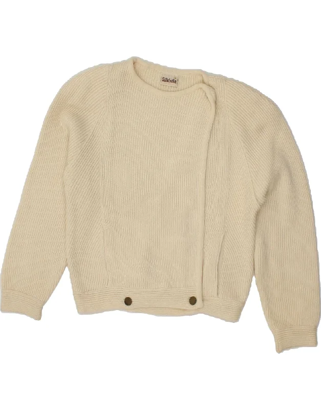 Price Cut SETTEBELO Womens Cardigan Sweater UK 14 Medium Off White Wool