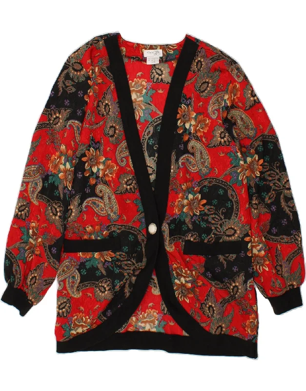 VINTAGE Womens Cardigan Sweater EU 36/38 Medium Red Floral Polyester