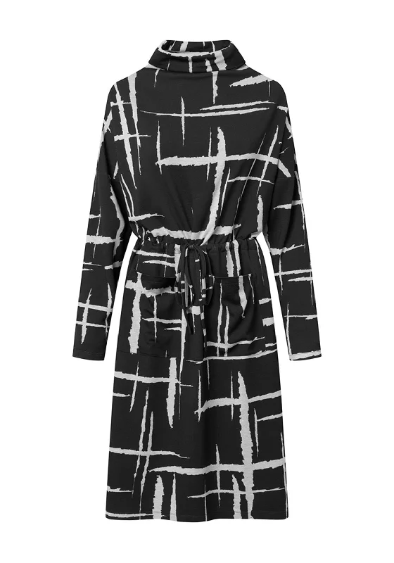 Fantastic Offers Elsewhere Marau Drawstring Waist Bold Print Midi Dress, Black