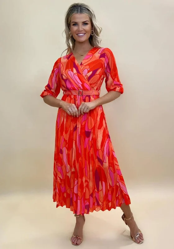 Online Specials Kate & Pippa Positano Print Midi Dress, Orange & Pink