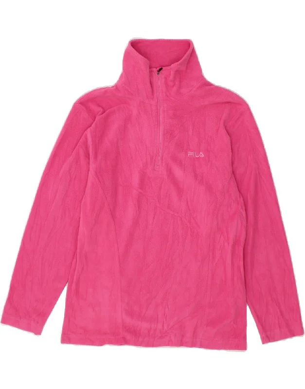 FILA Womens Zip Neck Fleece Jumper UK 16 Large Pink Polyester