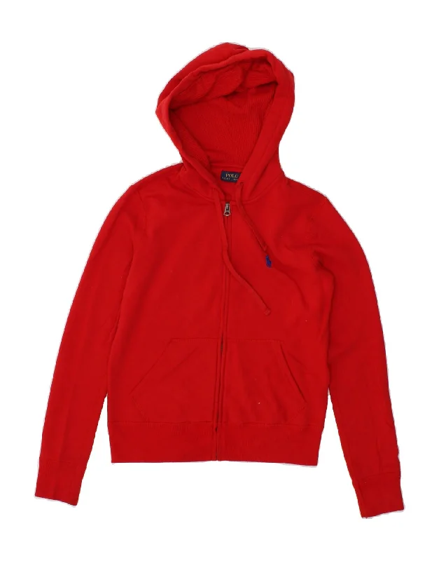 POLO RALPH LAUREN Womens Zip Hoodie Sweater UK 10 Small Red Cotton