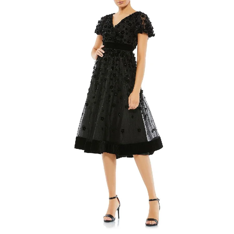 Womens Embellished Midi Cocktail and Party Dress