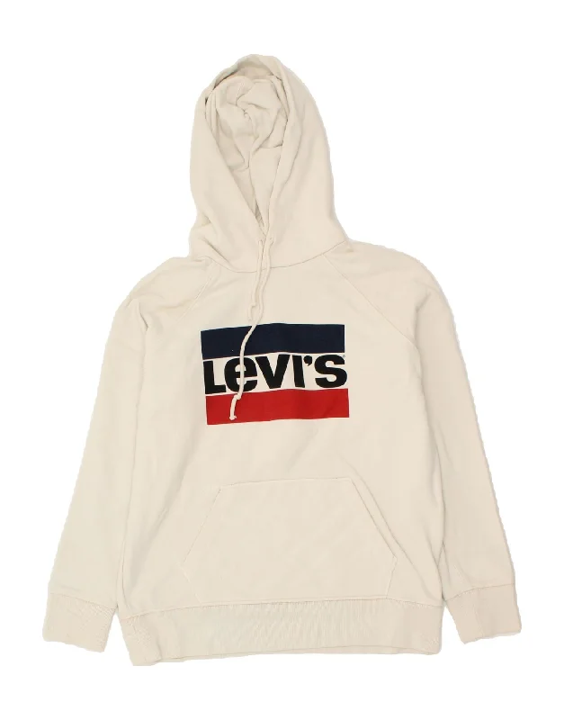 LEVI'S Womens Oversized Graphic Hoodie Jumper UK 10 Small White Cotton