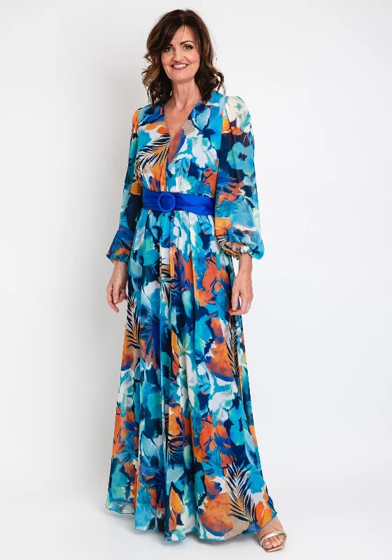 Massive Deals Herysa Godiva Chiffon Maxi Dress, Blue Multi