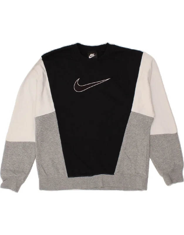 Deal Alert NIKE Womens Graphic Sweatshirt Jumper UK 10 Small Black Colourblock Cotton