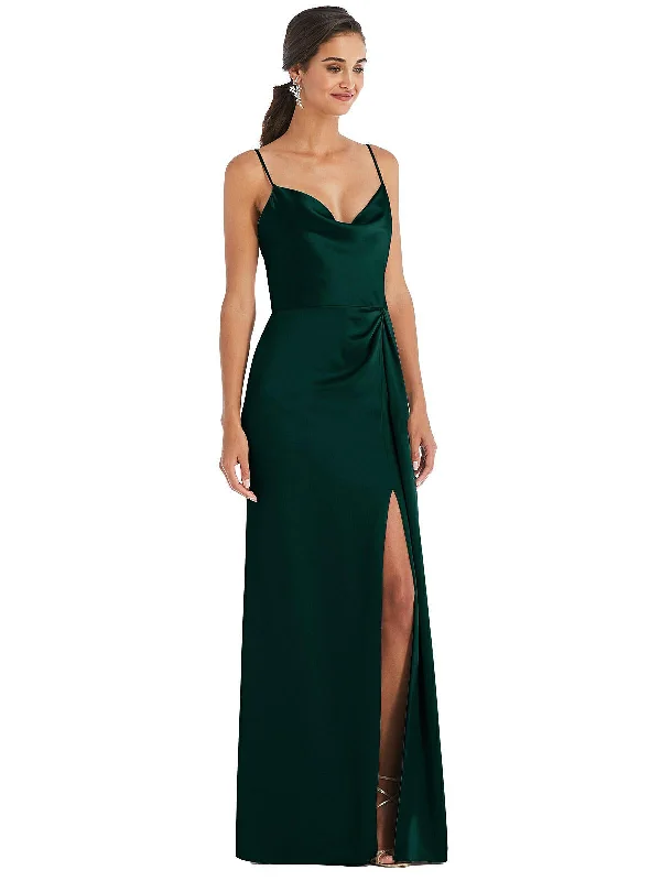 Special Promotion Cowl-Neck Draped Wrap Maxi Dress with Front Slit