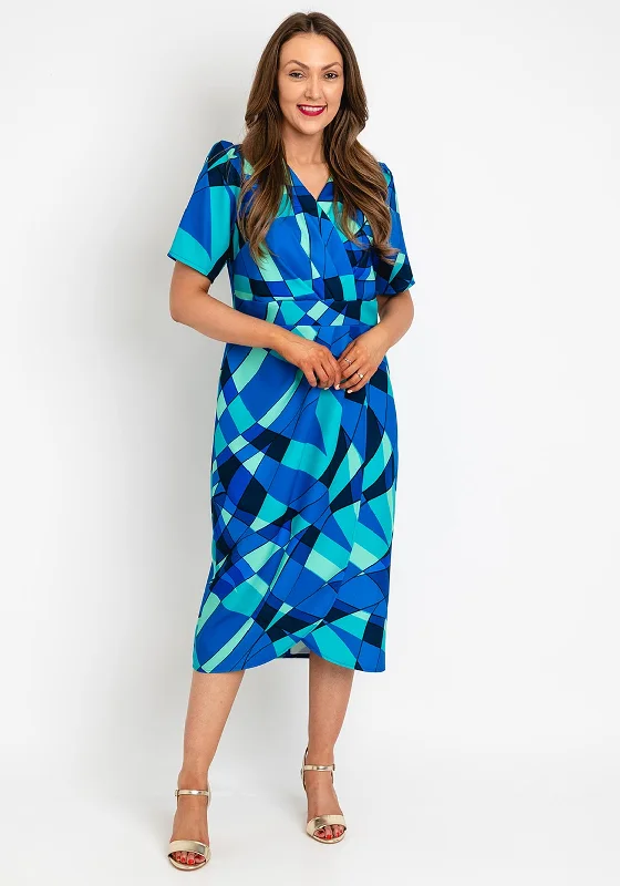 Super Deal Coco Doll Toya Geometric Print Midi Dress, Royal Blue