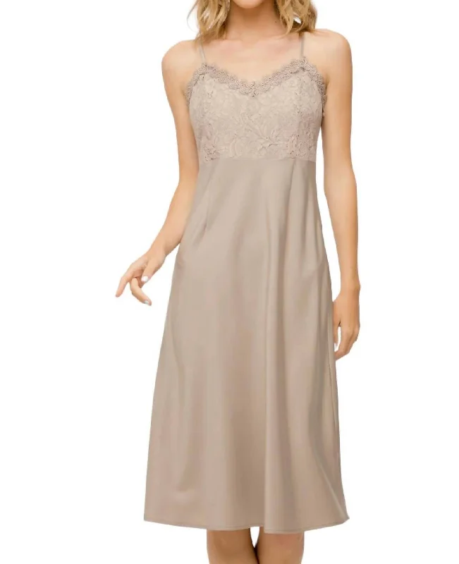 Weekend Deal Sandy Lace Inset Slip Midi Dress In Stone