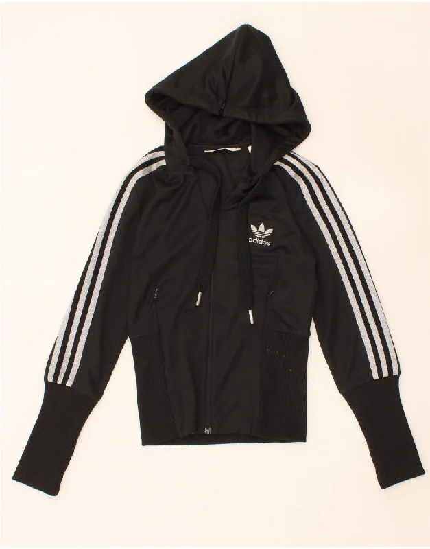 ADIDAS Womens Zip Hoodie Sweater IT 40 Small Black Polyester