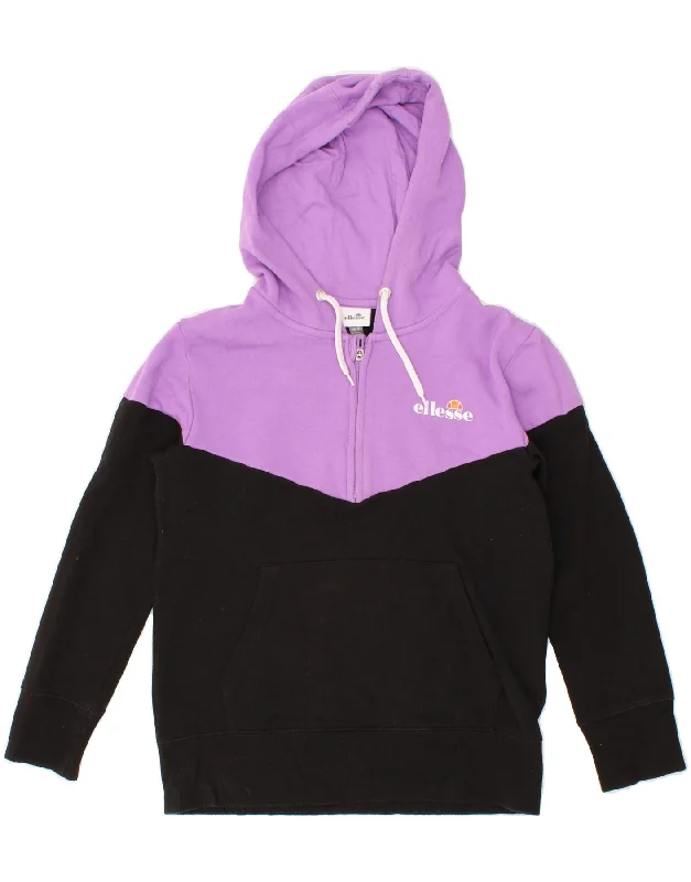 ELLESSE Womens Hoodie Jumper UK 10 Small Purple Colourblock Cotton