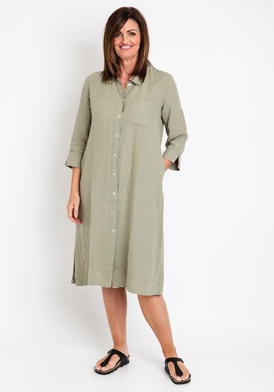 Blowout Deals Dolcezza Linen Tunic Shirt Dress, Khaki