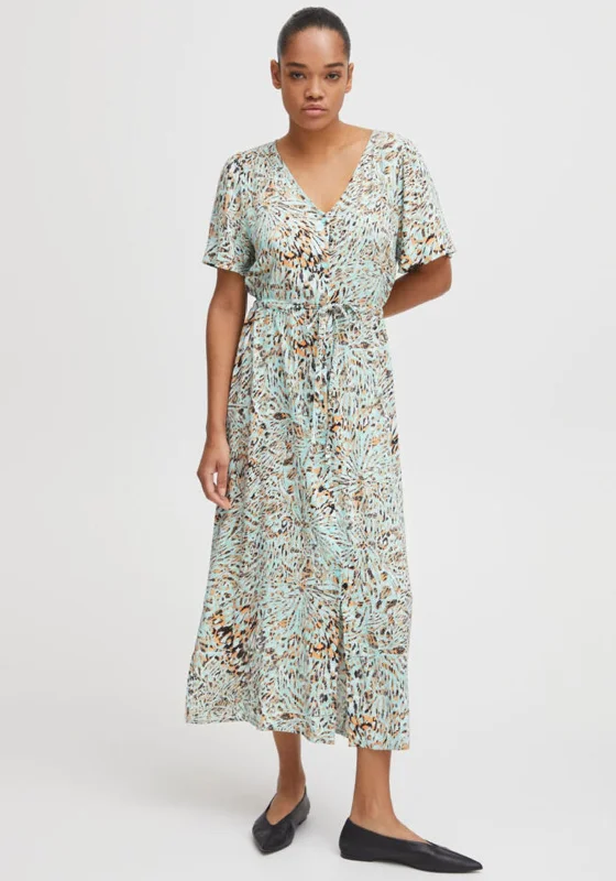 Super Savings Ichi Printed Drawstring Waist Maxi Dress, Mint Multi
