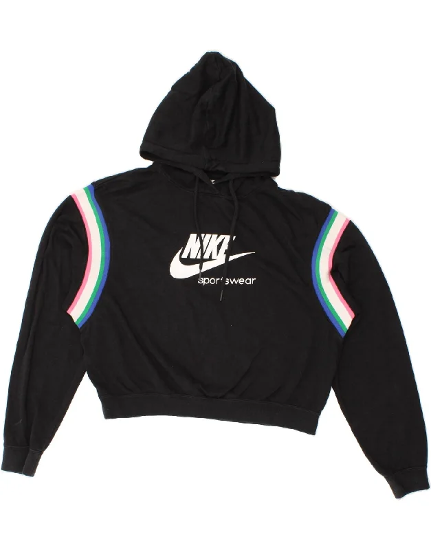 Loyalty Reward NIKE Womens Oversized Crop Hooded Hoodie Jumper UK 10 Small Black Cotton