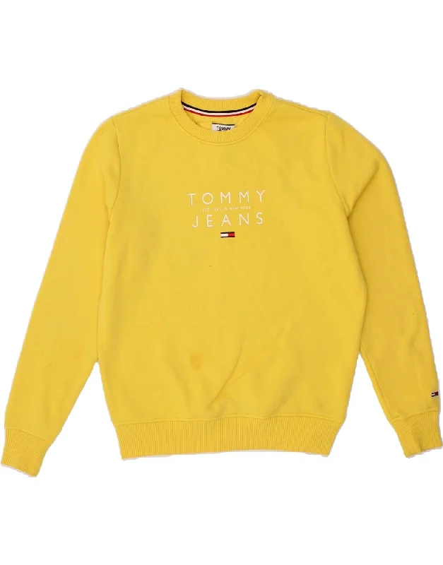 TOMMY HILFIGER Womens Oversized Sweatshirt Jumper UK 10 Small Yellow