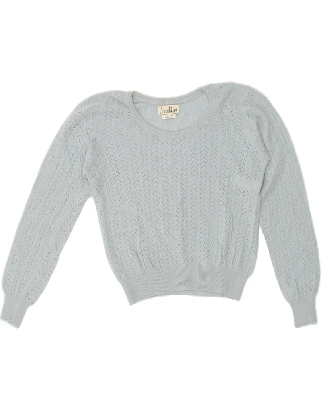 Unbeatable Prices BENETTON Womens Crop Boat Neck Jumper Sweater UK 6 XS Blue Angora