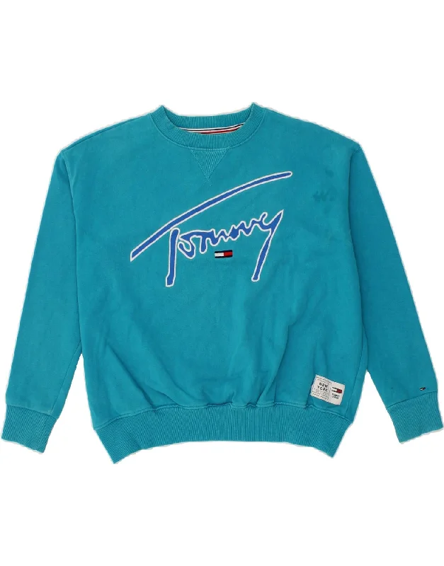 TOMMY HILFIGER Womens Oversized Sweatshirt Jumper UK 14 Medium Blue