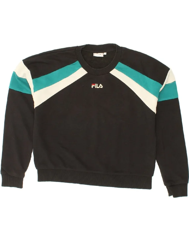 FILA Womens Oversized Crop Sweatshirt Jumper UK 10 Small Black Colourblock