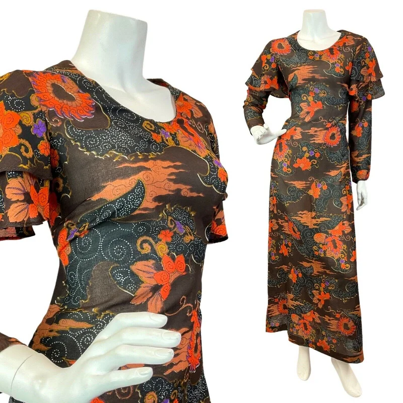 Limited Time Discount VINTAGE 60s 70s BROWN ORANGE BLACK PSYCHEDELIC SWIRL FLORAL MAXI DRESS 10 Limited Time Discount VINTAGE 60s 70s BROWN ORANGE BLACK PSYCHEDELIC SWIRL FLORAL MAXI DRESS 10