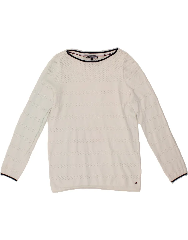 Huge Savings TOMMY HILFIGER Womens Boat Neck Jumper Sweater UK 10 Small White Cotton