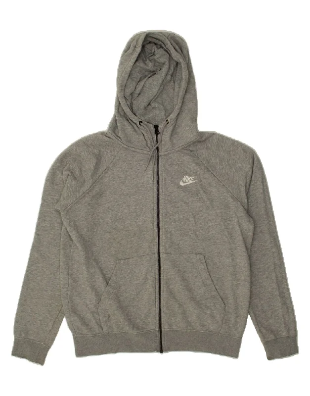 NIKE Womens Zip Hoodie Sweater UK 10 Small Grey Cotton