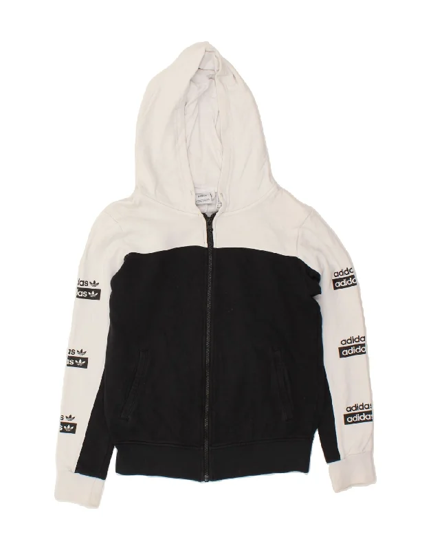 Flash Deals ADIDAS Womens Graphic Zip Hoodie Sweater UK 8 Small Black Colourblock
