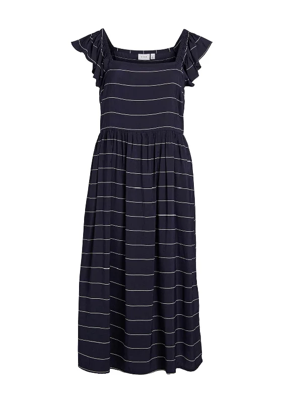 Savings Galore Vila Rita Stripe Print Midi Dress, Navy Blazer