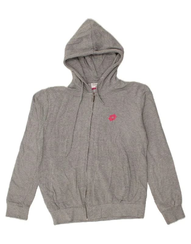 Reduced Prices LOTTO Womens Zip Hoodie Sweater UK 14 Medium Grey Cotton