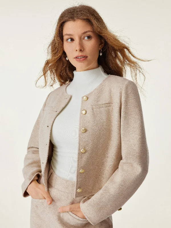 Bargain Prices Round neck Button Placket Cropped Jacket