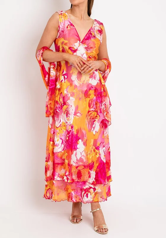 Shop and Save Allison Silk Floral Maxi Dress, Pink & Orange