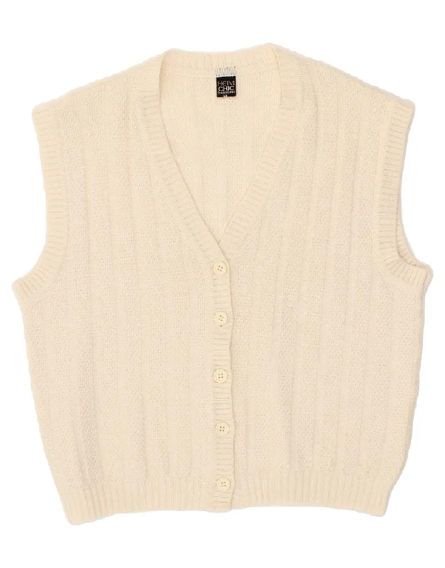 Inventory Reduction VINTAGE Womens Sleeveless Cardigan Sweater EU 44 XL Off White Polyacrylic