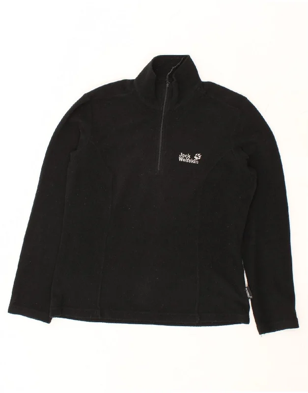 Price Drop JACK WOLFSKIN Womens Zip Neck Fleece Jumper UK 12/14 Medium Black