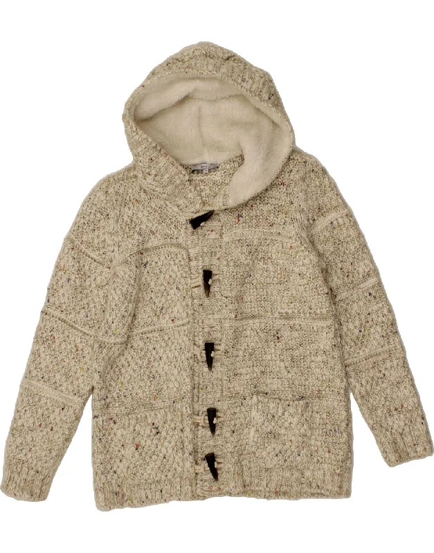 PER UNA Womens Hooded Cardigan Sweater UK 14 Large Beige Flecked Acrylic