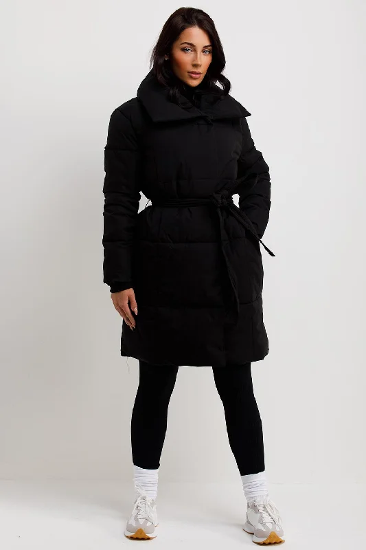 Hurry In Long Duvet Coat With Belt Beige