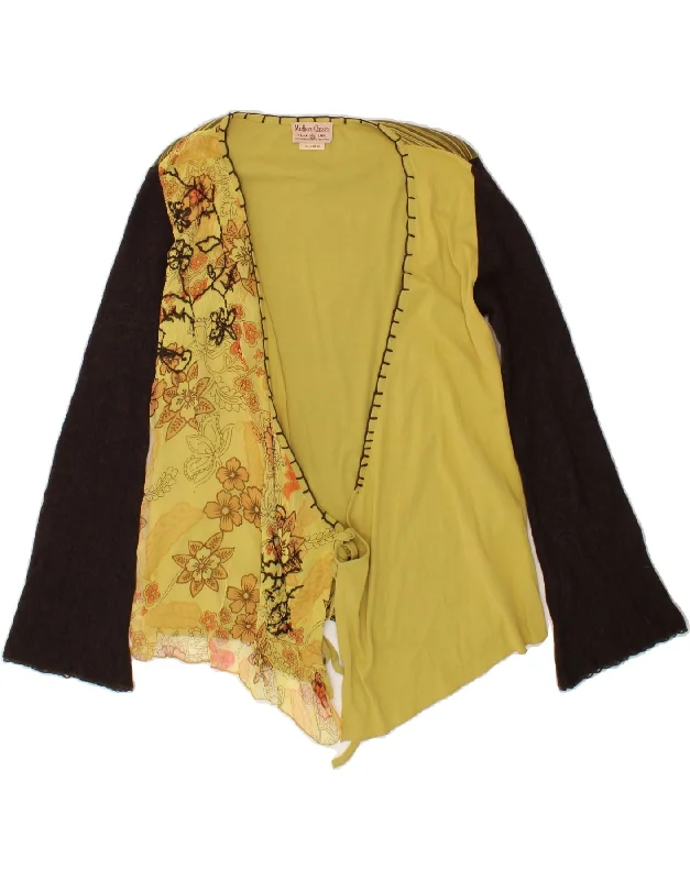 MARLBORO CLASSICS Womens Cardigan Top UK 20 2XL Yellow Floral