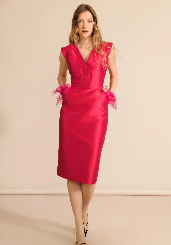 Value Deals Caroline Kilkenny Feather Detail Cleo Dress, Lipstick Pink