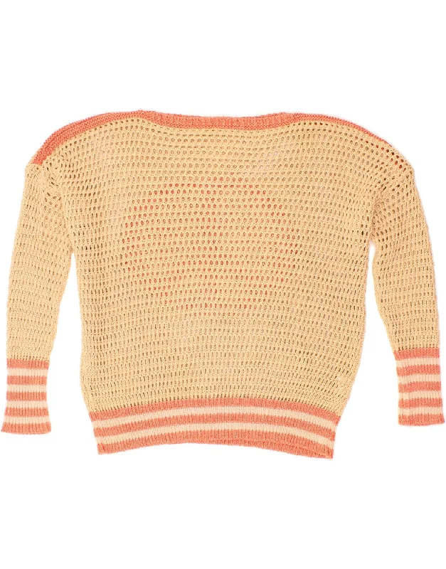Hurry In VINTAGE Womens See Through Boat Neck Jumper Sweater UK 22 3XL Beige