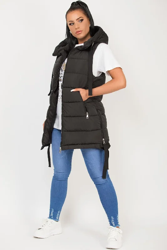 Now or Never Hooded Puffer Gilet Body Warmer Black
