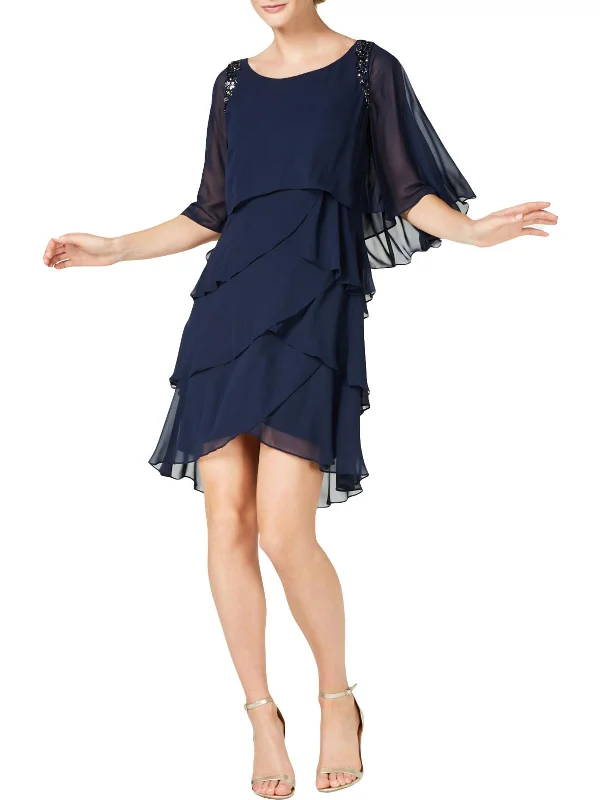 Savings Galore Womens Embellished Tiered Capelet Dress